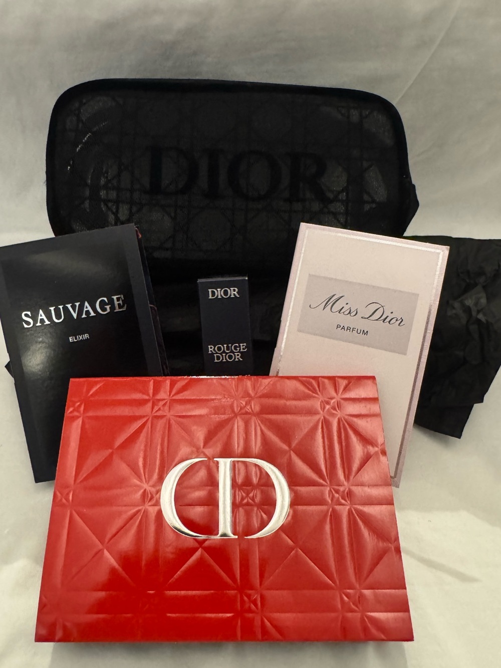 Dior Black Cannage Mesh Cosmetic bag with Samples